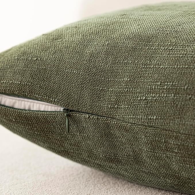 Foindtower Pack of 2 Textured Chenille Throw Decorative Pillow Covers Square Accent Solid Cushion Cover Neutral Farmhouse Lumbar Pillow Case for Couch Sofa Bedroom Living Room 12x24 Inch,Dark Green