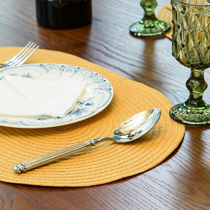 Noctiflorous Oval Braided Placemats Set of 4 Woven 12x18 Inch Non Slip Washable Heat Resistant Place Mats Round Tablemats for Dining Kitchen Party Daily Table Decor Dinner Mats (Solid Yellow, 4)