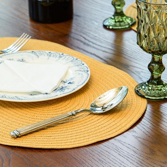Noctiflorous Oval Braided Placemats Set of 6 Woven 12x18 Inch Non Slip Washable Heat Resistant Place Mats Round Tablemats for Dining Kitchen Party Daily Table Decor Dinner Mats (Solid Yellow, 6)