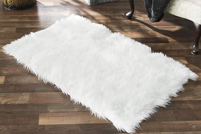 Silky Soft Faux Fur Shaggy Rug, 2 ft. x 3 ft. White Fluffy Sheepskin Area Rug, Rectangle Rug for Living Room, Bedroom, Kid's Room, or Nursery, Home Décor Accent, Machine Washable with Non-Slip Backing