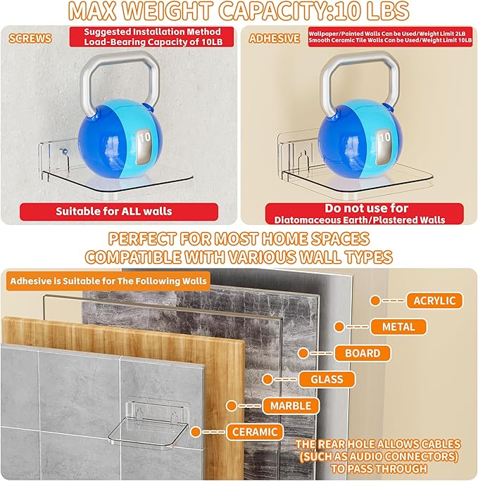Yieach 5 Inch Mini Shelf for Wall,4 Pack No Drilling Small Adhesive Shelf,Plant Shelves Indoor,Small Acrylic Floating Shelves for Wall and Display Ledges Picture,Funko,Anime Figure,Figurine,Clear