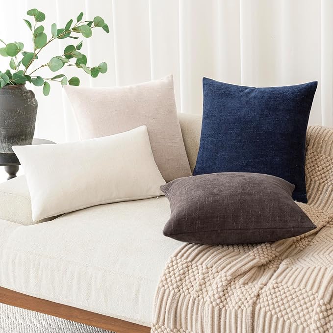 Foindtower Pack of 2 Soft Textured Throw Decorative Pillow Covers Square Accent Solid Cushion Cover Cozy Farmhouse Pillow Case with Zipper for Couch Sofa Bedroom Living Room 20x20 Inch, Charcoal