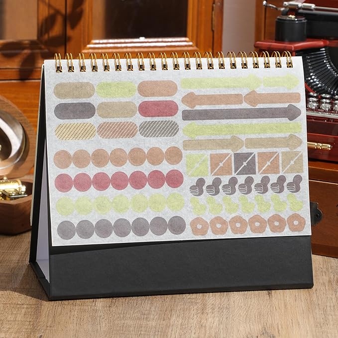 Small Desk Calendar 2025-2026, Use Now to Dec 2026, Standing Flip Desk Calendar with To-do List & Notes, Metal Ring Twin-Wire Binding with Stickers, Monthly Desktop Calendar for Home Office (Black)