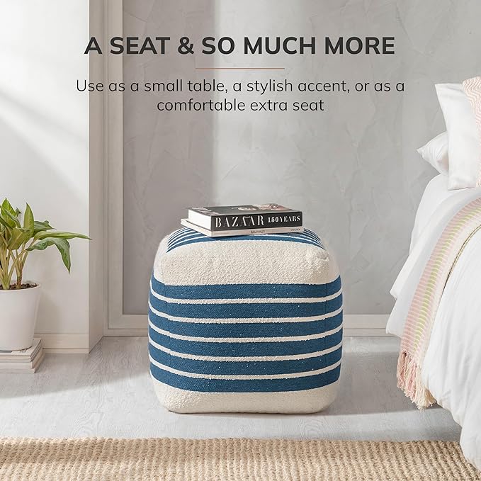 Anji Mountain 100% Handmade & Handcrafted Comfortable Home Décor Pouf Ottoman Footrest for Living Room, Bedroom, Nursery, Kidsroom, Patio Furniture - (20" x 20" x 20" - Sailor Blue)