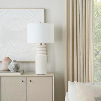 Nourison 28" White Textured Ceramic Ripple Table Lamp for Modern Living Room, Dining Room, Bedroom, Bedside, Reading