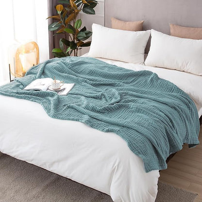 EMME Cotton Blanket Queen Size for Bed Soft Large Muslin Bed Blankets 90"x90" Lightweight Breathable Layering Bedspread All Season Gauze, Teal