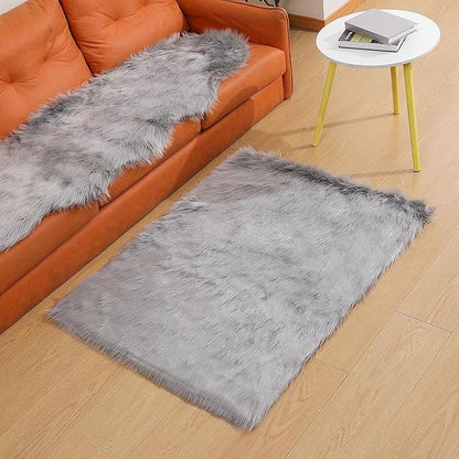 Faux Fur Rug Sheepskin Shag Fluffy Fuzzy Grey 3x4 ft Rugs for Bedroom Bedside Bed Floor Living Room Plush Rectangle High-Density Cushion Carpet Super Sofa Cover