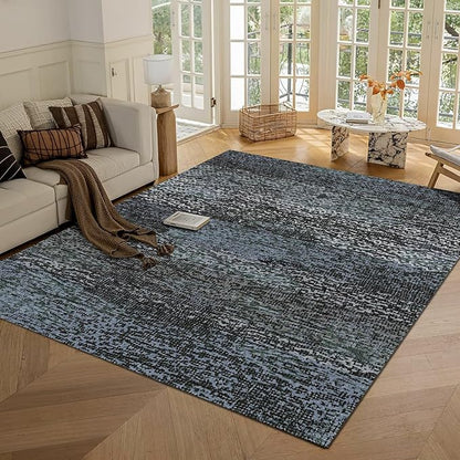 RUGSURE Washable Area Rug - 1/6 Thick - Stain & Water Resistant Non-Slip - Resistant Rug for Living Room, Bedroom, Nursery, Pet & Child Friendly, Vintage Charm Area Rugs (Darkgrey+Bule, 5' x 7')