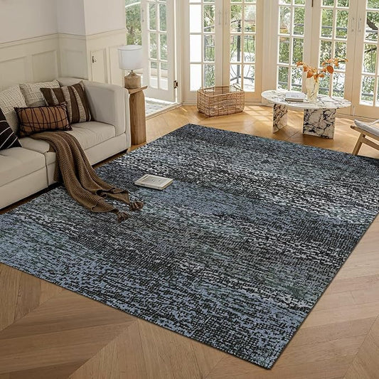 RUGSURE Washable Area Rug - 1/6 Thick - Stain & Water Resistant Non-Slip - Resistant Rug for Living Room, Bedroom, Nursery, Pet & Child Friendly, Vintage Charm Area Rugs (Darkgrey+Bule, 5' x 7')