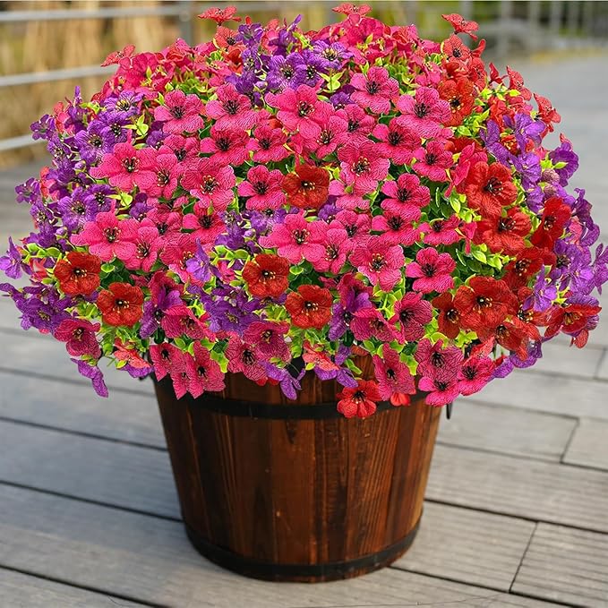 10 Bundles Spring Artificial Flowers for Outdoor,UV Resistant Fade Proof Outdoor Fake Flowers, No Maintenance Needed for Porch, Yard, Garden Decor-Fully Enjoy Your Free Time