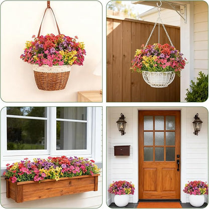 Artificial Flowers for Outdoor Indoor Realistic Faux Flower Spring Summer Garden Home Decoration, Hanging Daisy Flower with Eucalyptus Leaves Fake Plants Greenery Balcony Porch Patio Front Door Decor