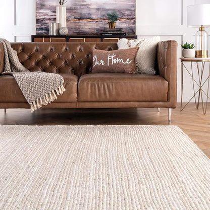 nuLOOM 10x14 Rigo Jute Hand Woven Area Rug, Off White, Solid Farmhouse Design, Natural Fiber, For Bedroom, Living Room, Dining Room, Hallway, Office, Kitchen, Entryway