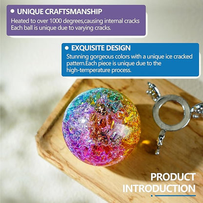 ZEERSHEE 60mm Colorful Ice Cracked Crystal Ball with Stand Decorative Glass Ball Paperweight for Home Wedding Office Christmas Decor