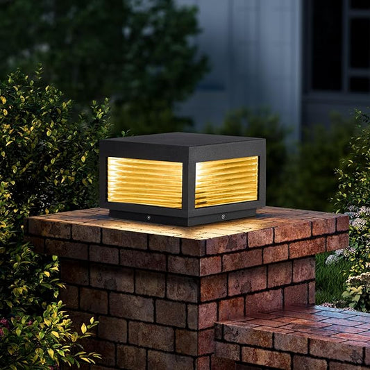 Outdoor Post Lights, 9.84" Column Pillar Light Hard Wired, Modern Fence Posts Lamp Waterproof 3000K Warm LED Lighting Lantern with E26 Bulb for Patio Driveway Garden Decoration