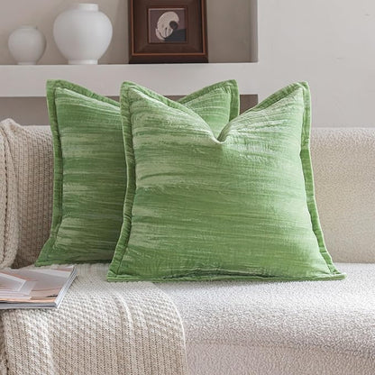 Neelvin Set of 2 Velvet Decorative Throw Pillow Covers 22x22 Inch Green Modern Luxury Cushion Covers Textured Pillow Cases for Living Room Home Decor Couch Sofa