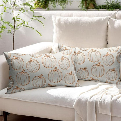 Fall Pillow Covers 12x20 Set of 2 Decorations Orange Pumpkin Throw Pillow Covers Decorative Thanksgiving Pillow Case Farmhouse Rustic Pillowcases Vintage Cozy Soft Autumn for Sofa Bed Home Decor