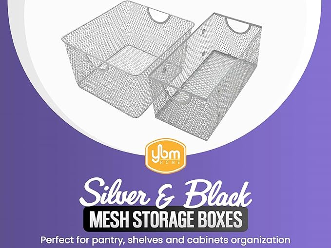 YBM HOME Household Wire Mesh Open Bin Shelf Storage Basket Organizer Black For Kitchen Pantry, Cabinet, Fruits, Vegetables, Pantry Items Toys 10” x 9” x 6”, 6-Pack, Black