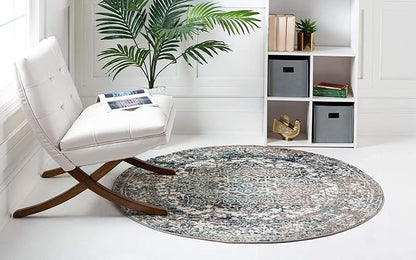 Rugs.com Arlington Collection Rug – 8 Ft Round Grey Medium-Pile Rug Perfect for Kitchens, Dining Rooms