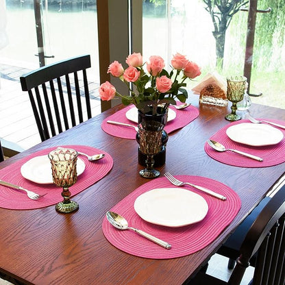 Noctiflorous Oval Braided Placemats Set of 8 Woven 12x18 Inch Non Slip Washable Heat Resistant Place Mats Tablemats for Dining Kitchen Party Daily Table Decor Dinner Mats (Hot Pink, 8)