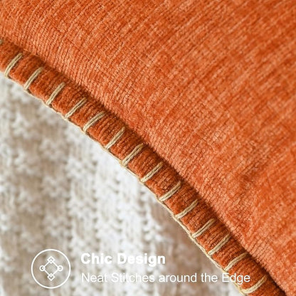 CaliTime Fall Throw Pillow Covers Decorative 22 X 22 Inches Pack of 2 Cotton Thread Stitching Edges Solid Dyed Soft Chenille Cushion Cases for Couch Sofa Bed Living Room Farmhouse Burnt Orange