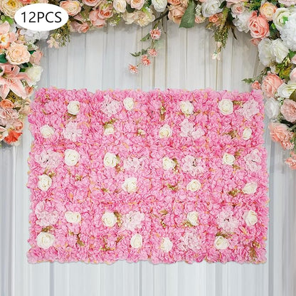 12Pcs Artificial Flower Wall Panel 3D Floral Backdrop Walls15 X 15" Flower Wall Decor Panel Flower Backdrop for Party Home Background Decor, Pink