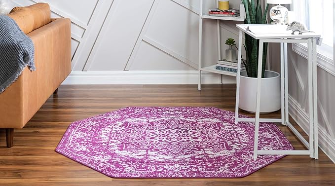 Rugs.com Arlington Collection Rug – 8 Ft Octagon Purple Medium-Pile Rug Perfect for Living Rooms, Kitchens, Entryways