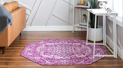 Rugs.com Arlington Collection Rug – 8 Ft Octagon Purple Medium-Pile Rug Perfect for Living Rooms, Kitchens, Entryways