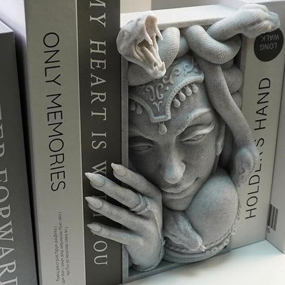 Medusa 3D Printed Decorative Bookend Lightweight Durable Book Shelf Accessories for Friends Stylish Bookend Ideal Home Decor Essential for Book Lovers (Grey Medusa)