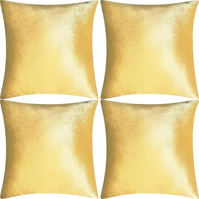 4 Pack 18x18 Pillow Cover Velvet Pillow Covers, Square Throw Pillow Covers for Living Room Decorations Throw Pillow Case, Throw Pillow Cover Cushion Cover for Home Sofa Bedroom Car, Gold