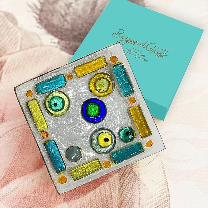 LADY&HOME Glass Decorative Jewelry Tray,Fused Art Glass Silver Foil Trinket Dish for Earrings,Necklace,Keys,Birthday Mother's Day Christmas Gifts for Women (Eyes)