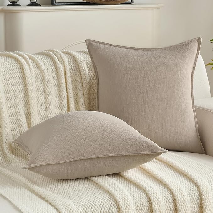 FUTEI Oatmeal Chenille Throw Pillow Covers 20x20 Inch Set of 2,Edges Double-Stitched Cushion Cases,Modern Home Decor for Couch Living Room