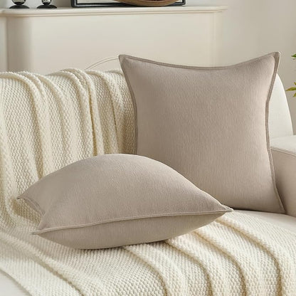 FUTEI Oatmeal Chenille Throw Pillow Covers 20x20 Inch Set of 2,Edges Double-Stitched Cushion Cases,Modern Home Decor for Couch Living Room