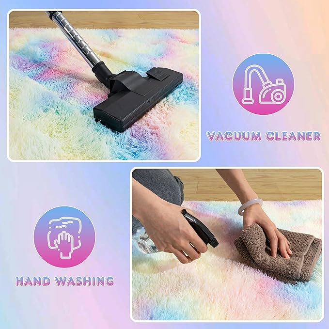 Super Fluffy Rug for Bedroom, 4x6 Shag Fuzzy Area Rug for Living Room Bedroom, Plush Soft Carpet for Girls Boys Kids, Non Slip Throw Rugs for Dorm, Modern Home Decor Aesthetic, Rainbow