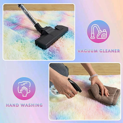 Large 9x12 Area Rug for Living Room, Ultra Soft Shag Thick Fluffy Plush Fuzzy Carpet for Bedroom, Girls Boys Kids Room Non Slip Dorm Rug for Home Decor Aesthetic, Rainbow