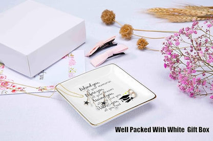 Topthink Behind You All Memories Before You All Your Dreams– Ceramic Jewelry Holder Ring Dish Trinket Box Tray – Inspirational Graduation Gifts For Girls Daughter Sister Niece Best Friends BFF