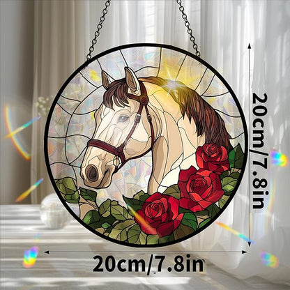 Bimkole Horse Sun Catchers Indoor Window - Flowers Acrylic Suncatcher Hanging Decoration for Living Room Bedroom Summer Home Balcony Outdoor Garden Ornaments Decoration 7.8x7.8 Inch