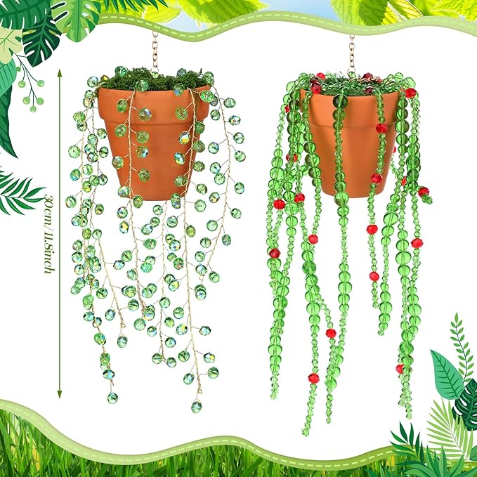 Suncalla 2 Pcs Beaded Plant Gifts for Plant Lovers Beaded Succulent Plants Sun Catcher Glass Leaf Beads Suncatcher for Window Hanging with Chain Bead Plants Crystal Sun Catchers Home (Novel Style)