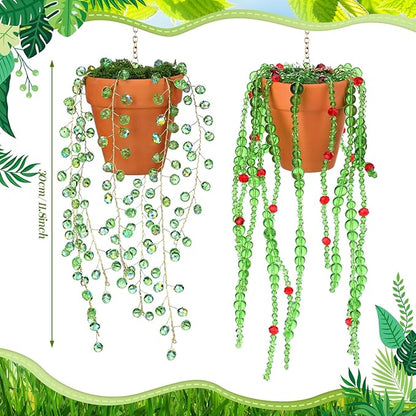 Suncalla 2 Pcs Beaded Plant Gifts for Plant Lovers Beaded Succulent Plants Sun Catcher Glass Leaf Beads Suncatcher for Window Hanging with Chain Bead Plants Crystal Sun Catchers Home (Novel Style)