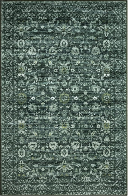 Vintage Floral 3x5 Rug, Dark Green Entryway Rug Small Area Rug Washable Non-Slip Throw Rug, Thin Printed Faux Wool Low-Pile Kitchen Rugs Super Soft Capet for Entrance Bedroom Office Home Decor