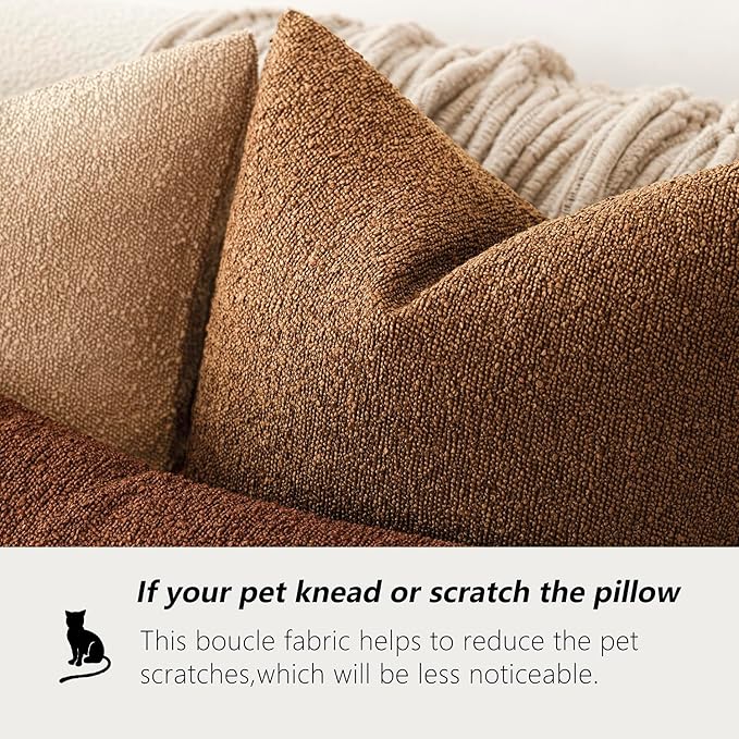 Foindtower Decorative Textured Boucle Throw Pillow Covers Accent Solid Pillow Cases Neutral Soft Cozy Couch Cushion Case for Chair Sofa Bedroom Living Room Home Decor 20x20 Inch,1PC,Hazel Brown