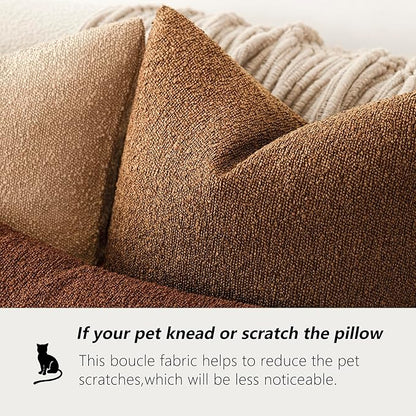 Foindtower Pack of 2, Decorative Textured Boucle Throw Pillow Covers Neutral Accent Solid Pillow Cases Cozy Soft Couch Cushion Case for Chair Sofa Bedroom Living Room Home Decor 22x22 Inch Hazel Brown