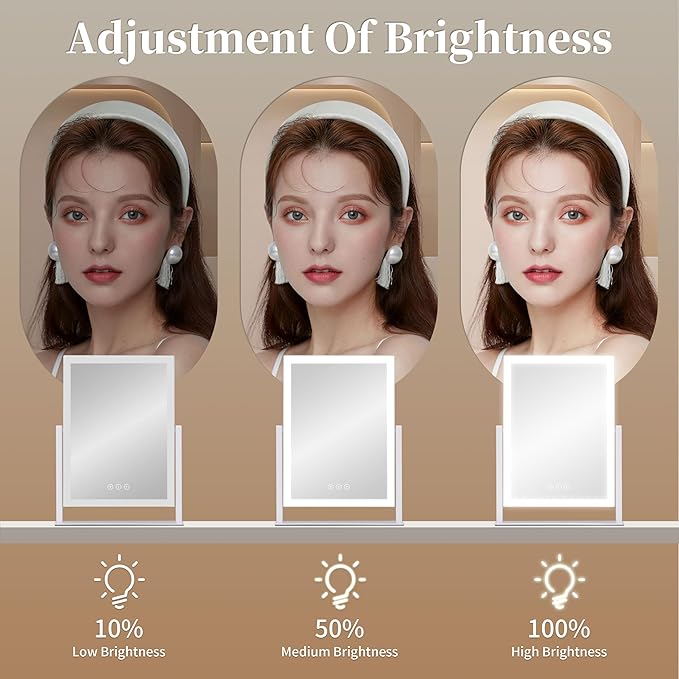 Lighted Vanity Mirror with Lights, Makeup Mirror with Light, 16.7"x 13.2",Three Color Lighting Modes and Dimmable Lighting, Smart Touch Control, 360°Rotation, for Vanity Desk Tabletop,Dressing Room