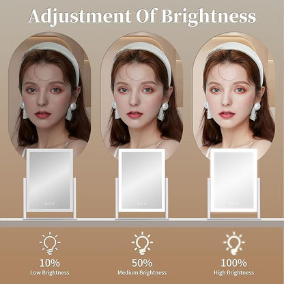 Lighted Vanity Mirror with Lights, Makeup Mirror with Light, 16.7"x 13.2",Three Color Lighting Modes and Dimmable Lighting, Smart Touch Control, 360°Rotation, for Vanity Desk Tabletop,Dressing Room