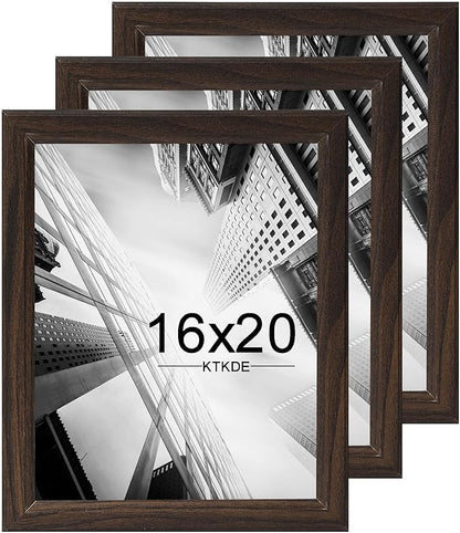 KTKDE 16x20 Picture Frame Set of 3,Studio Gallery 16 by 20 Poster Frame Walnut Wooden, Large Frame for Photos, Posters - Art Prints best gift