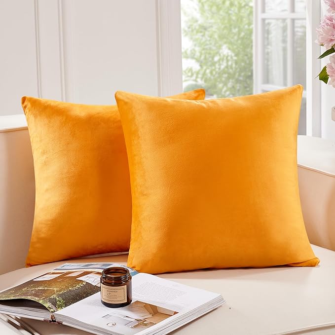 Deconovo Super Soft Plush Decorative Velvet Throw Pillow Covers for Home Couch - 20x20 in, Set of 2, Gold Yellow