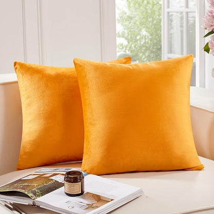 Deconovo Super Soft Plush Decorative Velvet Throw Pillow Covers for Home Couch - 20x20 in, Set of 2, Gold Yellow