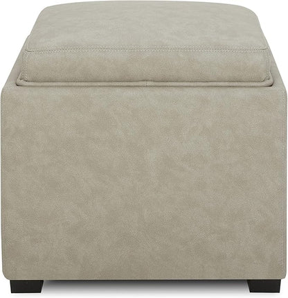 CHITA Storage Ottoman Cube with Tray Lid, Small Footstool with Storage, Square End Table for Living Room and Bedroom, Faux Leather in Stone Gray