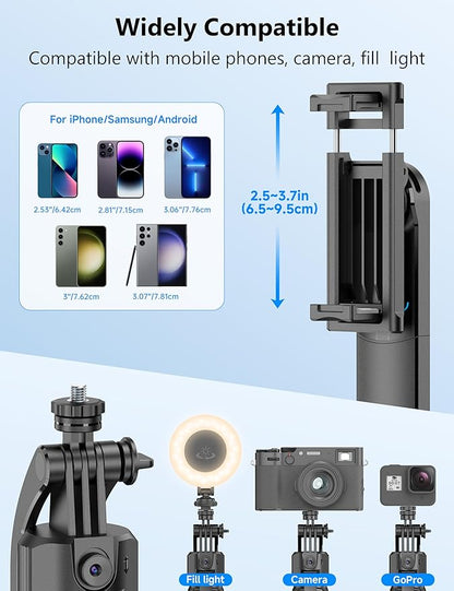 64'' Auto Face Tracking Tripod 360 Rotation with Stand, Handheld Stabilization, Aluminum Quadrapod Selfie Stick Phone Tripod with Remote Compatible with iPhone, Android for TikTok, Live Streaming