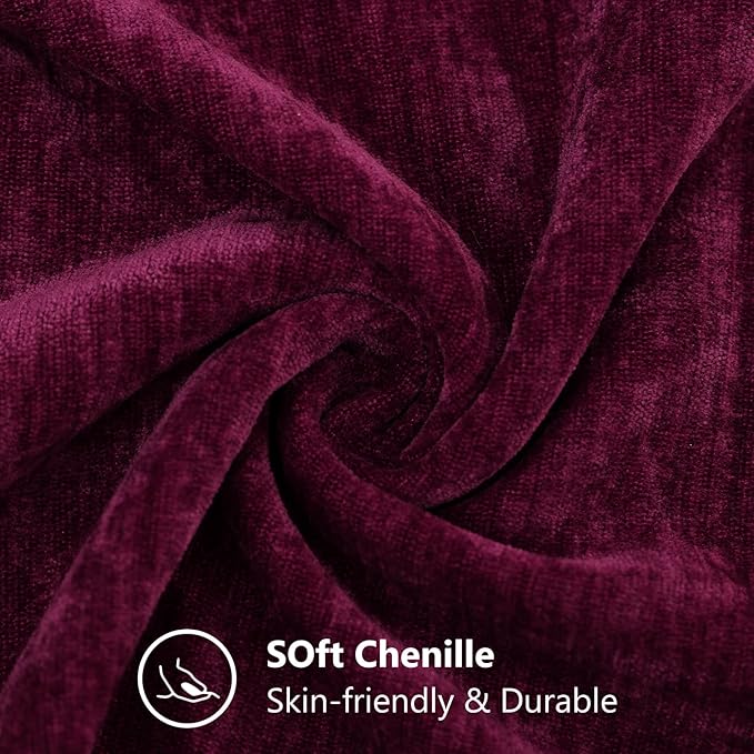 decorUhome Chenille Burgundy Spring Throw Pillow Covers 24x24 Inch Set of 2, Decorative Soft Couch Pillow Covers Solid Dyed Accent Farmhouse Neutral Square Pillow Cases for Sofa