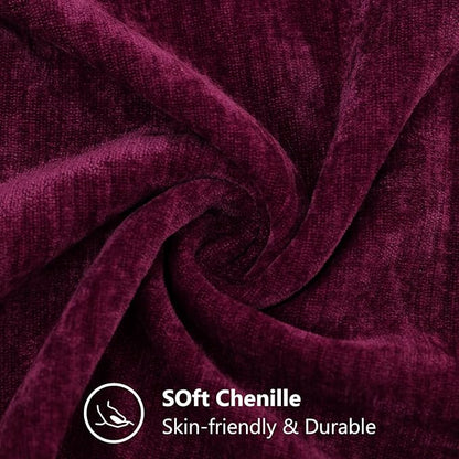 decorUhome Chenille Burgundy Spring Throw Pillow Covers 18x18 Inch Set of 2, Decorative Soft Couch Pillow Covers Solid Dyed Accent Farmhouse Neutral Square Pillow Cases for Sofa